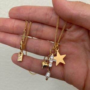 NEW Vanessa Mooney star charm necklace gold pearl CZ dainty necklace statement